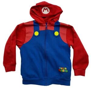 Nintendo Super Mario Bros Boys Sz Small Full Zip Mario Costume Hoodie Sweatshirt